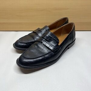 J McLaughlin Shoes Womens US Size 8 Black Concetta Croc Embossed Leather Loafers